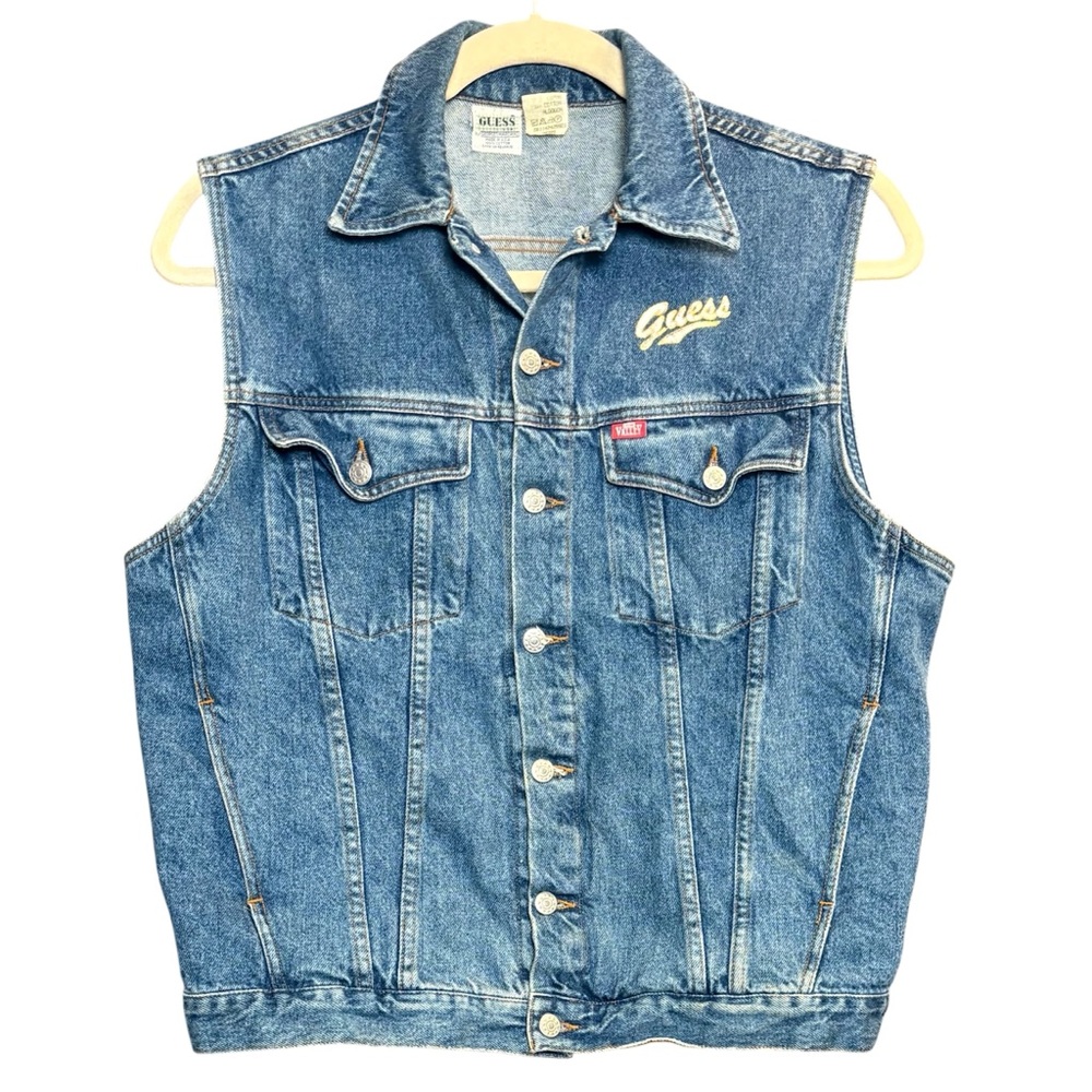 Vtg Guess U.S.A. by George Marciano Stone Valley Cotton Denim Button Up Vest L